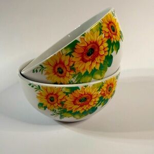 Royal Norfolk Sunflower Stoneware Soup Cereal Bowl –Bright Vintage Charm set / 2